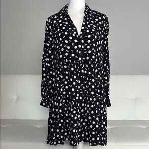 ZARA Black and White Floral Long Sleeve Tunic/Dress - Collar & Buttons